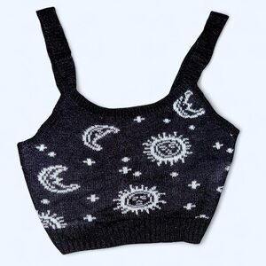 Black and White Celestial Knit Crop Top